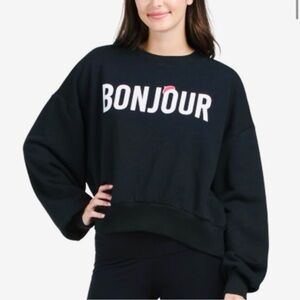 Cinq à Sept BRANDY PULLOVER Black 'Bonjour' Sweatshirt
